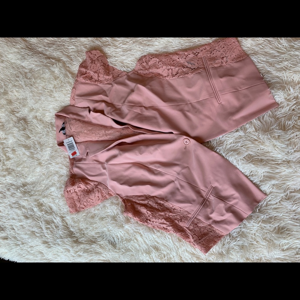Cute pink  fashion jacket with lace & faux pockets